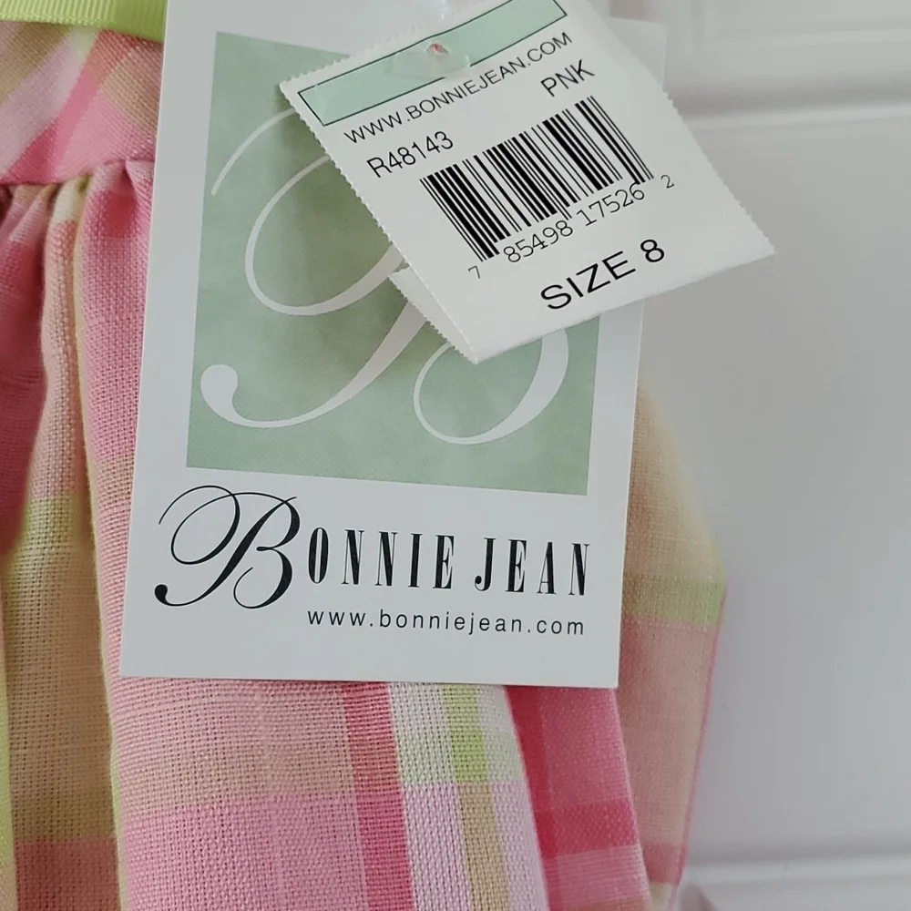 New with tags Bonnie Jean size 8 pink and green plaid Easter spring dress - Picture 3 of 3